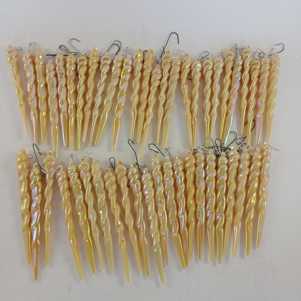 Vintage (48) Beige‎ Plastic Christmas Tree Icicles  Iridescent Rainbow Colors 4"